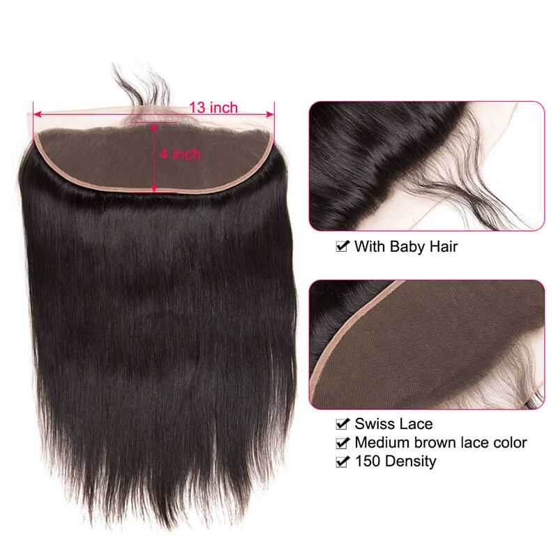 Silky Straight Hair 3 Bundles With Frontal Brazilian Human Hair Weave 13x4 Pre Plucked Lace Frontal Closure With Baby Hair Around - Image 5