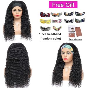 Headband Wigs Human Hair for Black Women Deep Wave Wig 14 Inch Brazilian Virgin Curly Human Hair Wig Glueless None Lace Front Headband Wig - Image 9