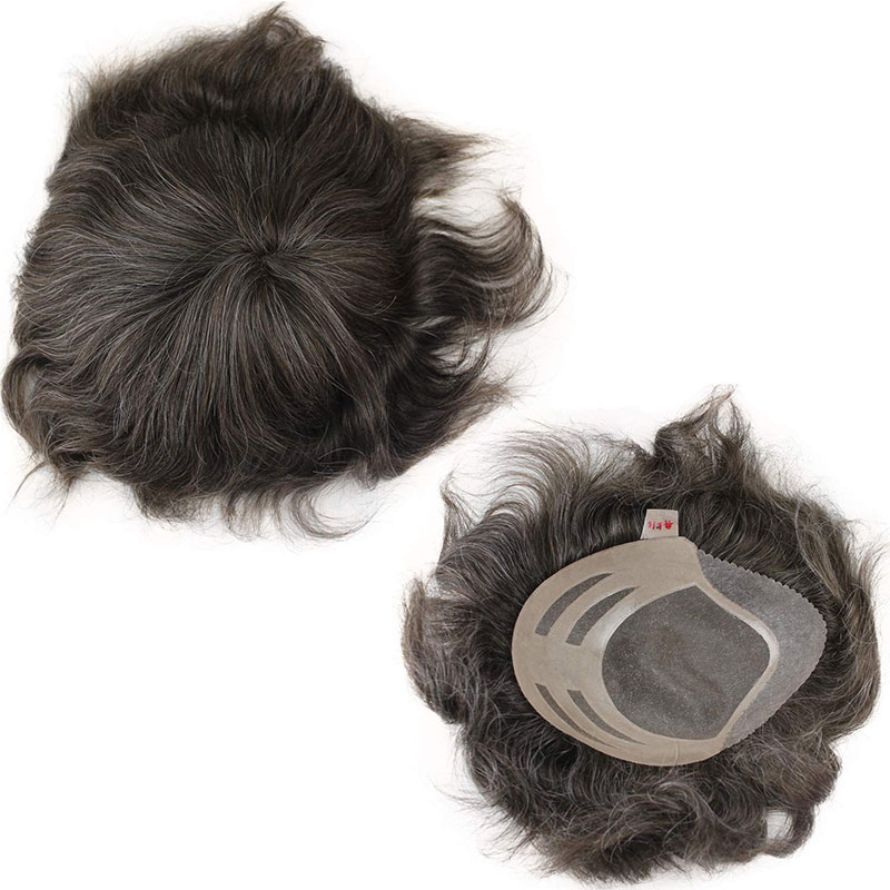 Toupee For Man's Hair Replacement System Wigs With Soft Thin 10"X 8" Mono Lace Hairpiece 90% #5 Brown Human Hair Mixed 10% Grey Hair - Image 3