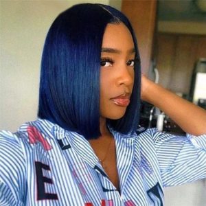 150% Density Blue Short Bob Human Hair Wigs Transparent Lace Front Wig Brazilian Remy Hair Blue Bob Lace Front Wig Pre Plucked - Image 2