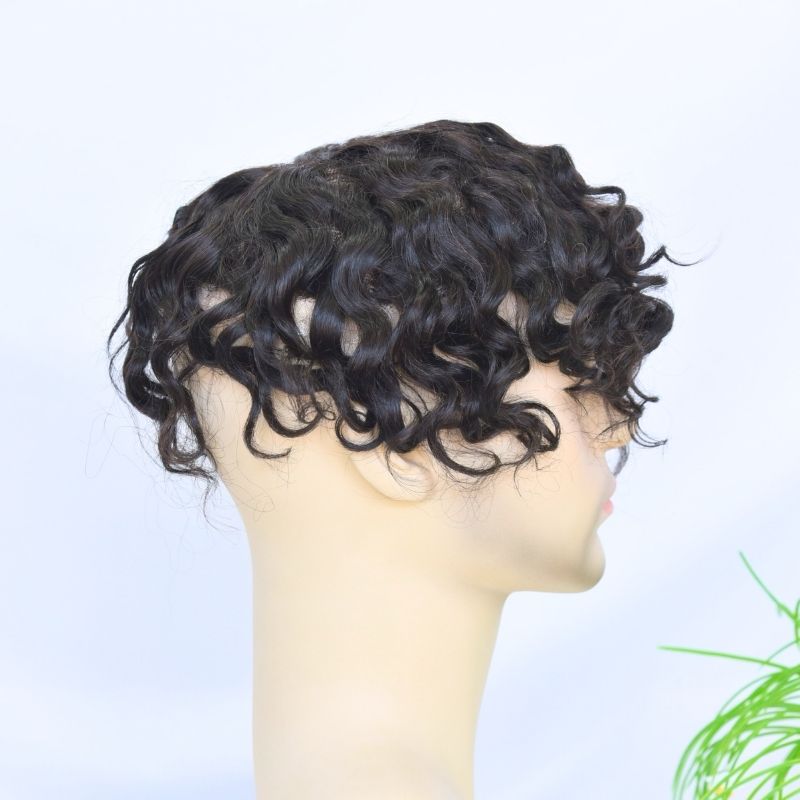 ?Swiss Full Lace Men’s Toupee European Human Hair Replacement System for Men Hairpiece ?Loose Curly #1B Black Color 10x8 inch ? - Image 2