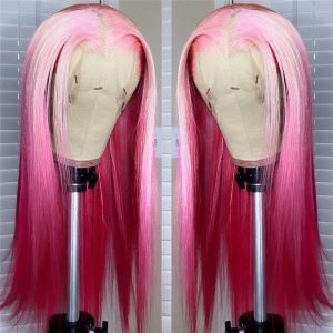 Body Wave Pink Ombre Colored Lace Front Wig Peruvian Remy Straight Human Hair Wigs For Women Wavy Highlight Human Hair Wig 150% - Image 5