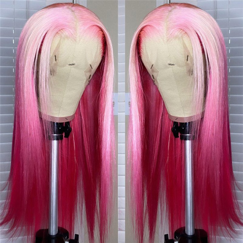 Body Wave Pink Ombre Colored Lace Front Wig Peruvian Remy Straight Human Hair Wigs For Women Wavy Highlight Human Hair Wig 150% - Image 5