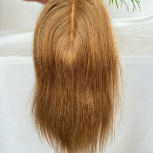 Light Brown 7x13cm Silk Base Human Hair Topper With Clips In Silk Top 100%  Cambodian Human  HairToupee for Women Hairpiece 8# - Image 4