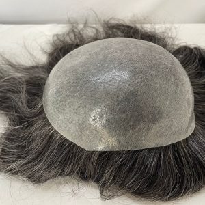 Pwigs Toupee for Men Full Thin Skin PU Cap Base 12inch Long European Human Hair Men Toupee Natural Hairline Hair System 1b Mixed with 60% White Hair Men Wigs - Image 4