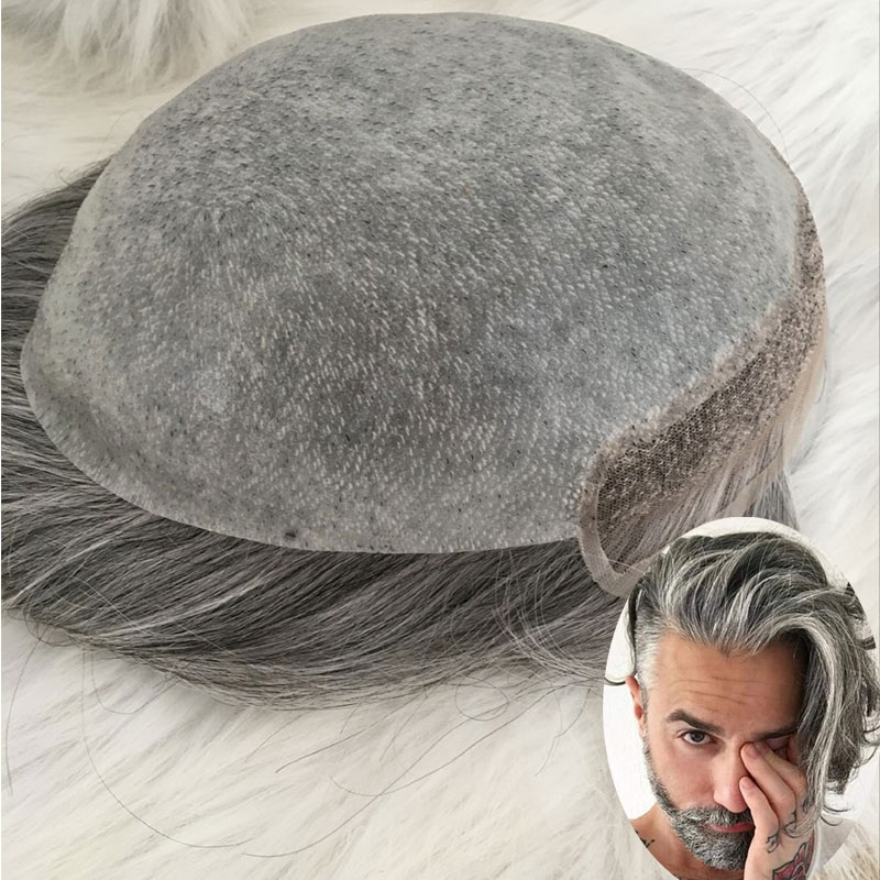 Men's Toupee Hairpieces Replacement System For Men PU Base With Frontal Swiss Lace Net 100% Virgin Human Hair 10x8 "Base Size 4TBlonde Color - Image 8