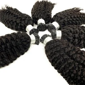Alternative view of Natural Raw Hair Extensions Without Tangle Kinky Curly Curls Hair Wig Black Virgin Vendor Human Hair I Tip