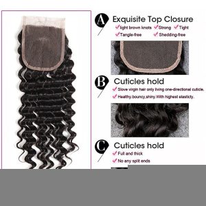 Brazilian Deep Wave Remy Hair 4x4 Lace Closure with Bundles, Unprocessed Human Hair Extensions Natural Color - Image 4