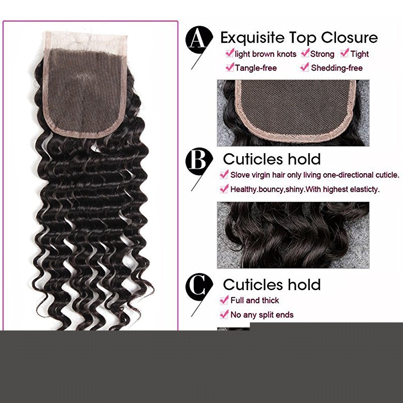 Brazilian Deep Wave Remy Hair 4x4 Lace Closure with Bundles, Unprocessed Human Hair Extensions Natural Color - Image 4