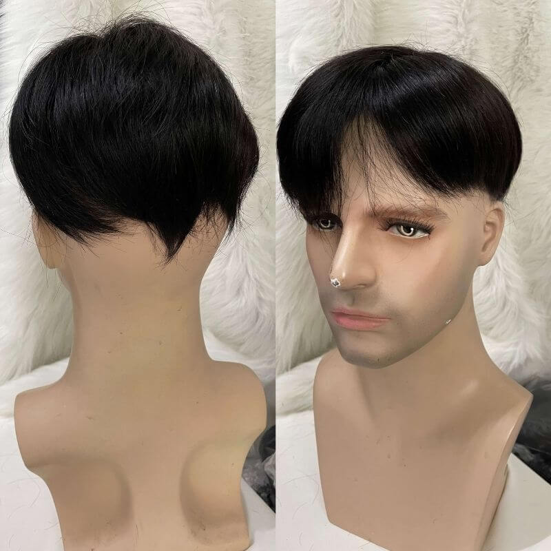 Pwigs Toupee For Men Silk Base Toupee Real Human Hair Replacement System For Men Hair pieces Natural Hairline Clip in Crown 1B Color - Image 10