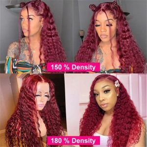 Deep Wave 13X4 Hd Lace Front Wigs Burgundy 99J Color Human Hair Wigs With Pre-Plucked Hairline - Image 5