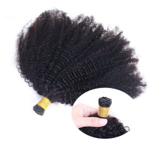 Afro Kinky Curly Doubl Drawn Mongolian Hair Extent I Tip - Image 2