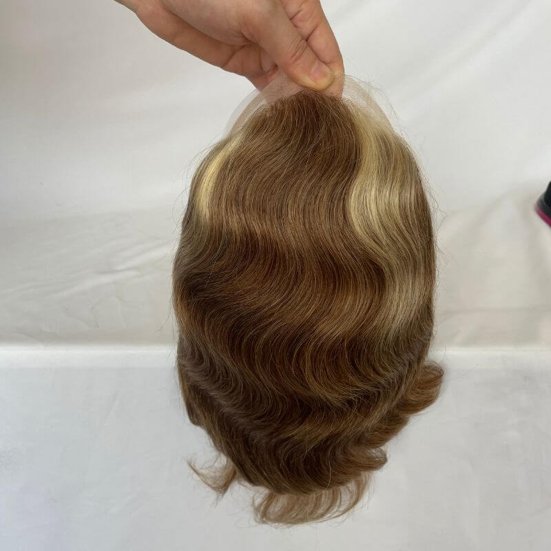 Full Lace 10X8 Inch Toupee 4mixed 27 highlight 613 Front Colored Mens Hair Remy 100% Human Hair Toupee for Men 100% European Hair System - Image 4