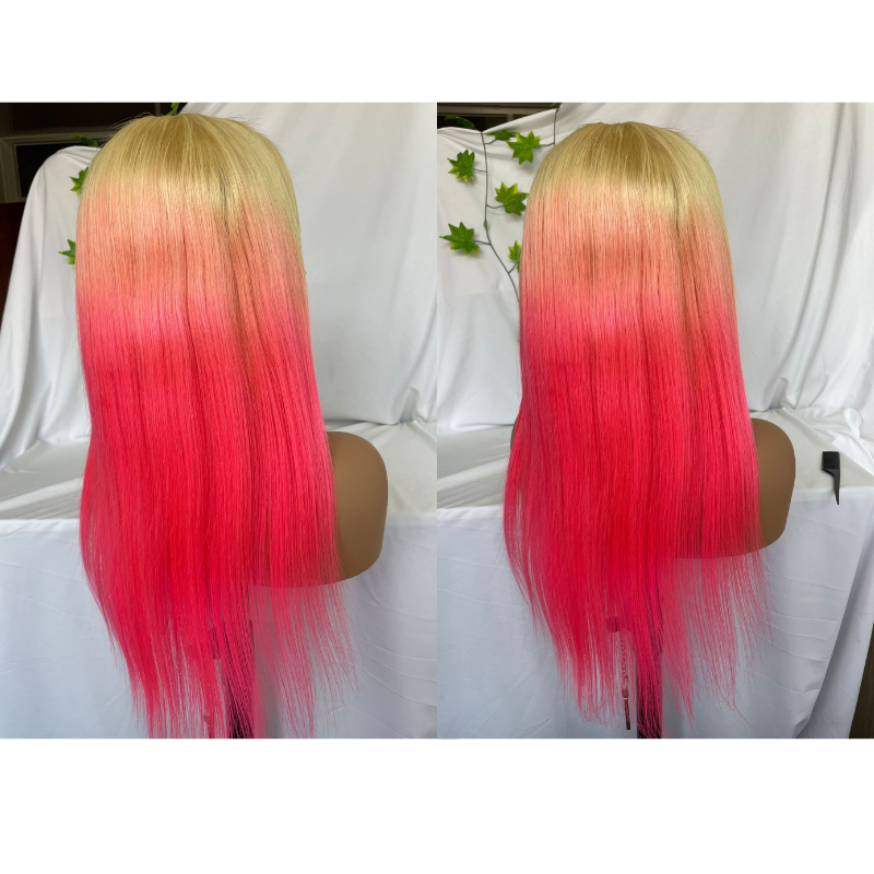 Blonde Ombre Pink Lace Front Human Hair Wigs Straight Wave 13x4 Lace Frontal Wig Colored Lace Front Wig 150% - Image 4