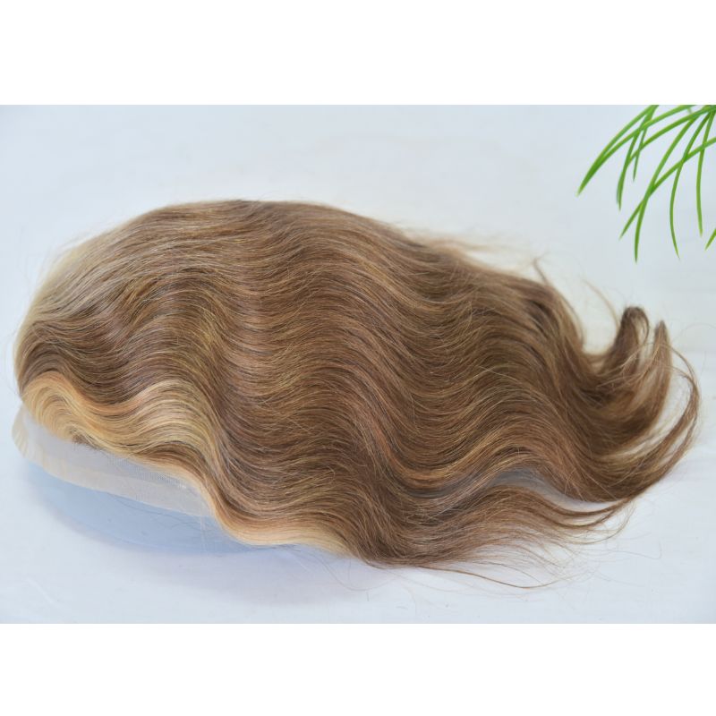 Pwigs Full French Lace Men's Toupee 4 mix 27 mix 613 Color 100% European Human Hair Toupee For Men 8 x10 Inch Lace Mens Wigs Hair System - Image 3