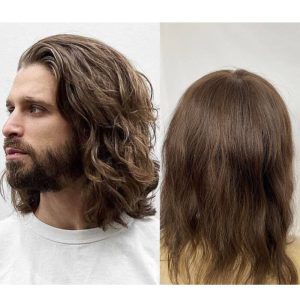 Pwigs Toupee for Men Full Thin Skin PU Cap Base 12inch Long European Human Hair Men Toupee Natural Hairline Hair System 613 Blonde Brown 1B Color Men Wigs - Image 6