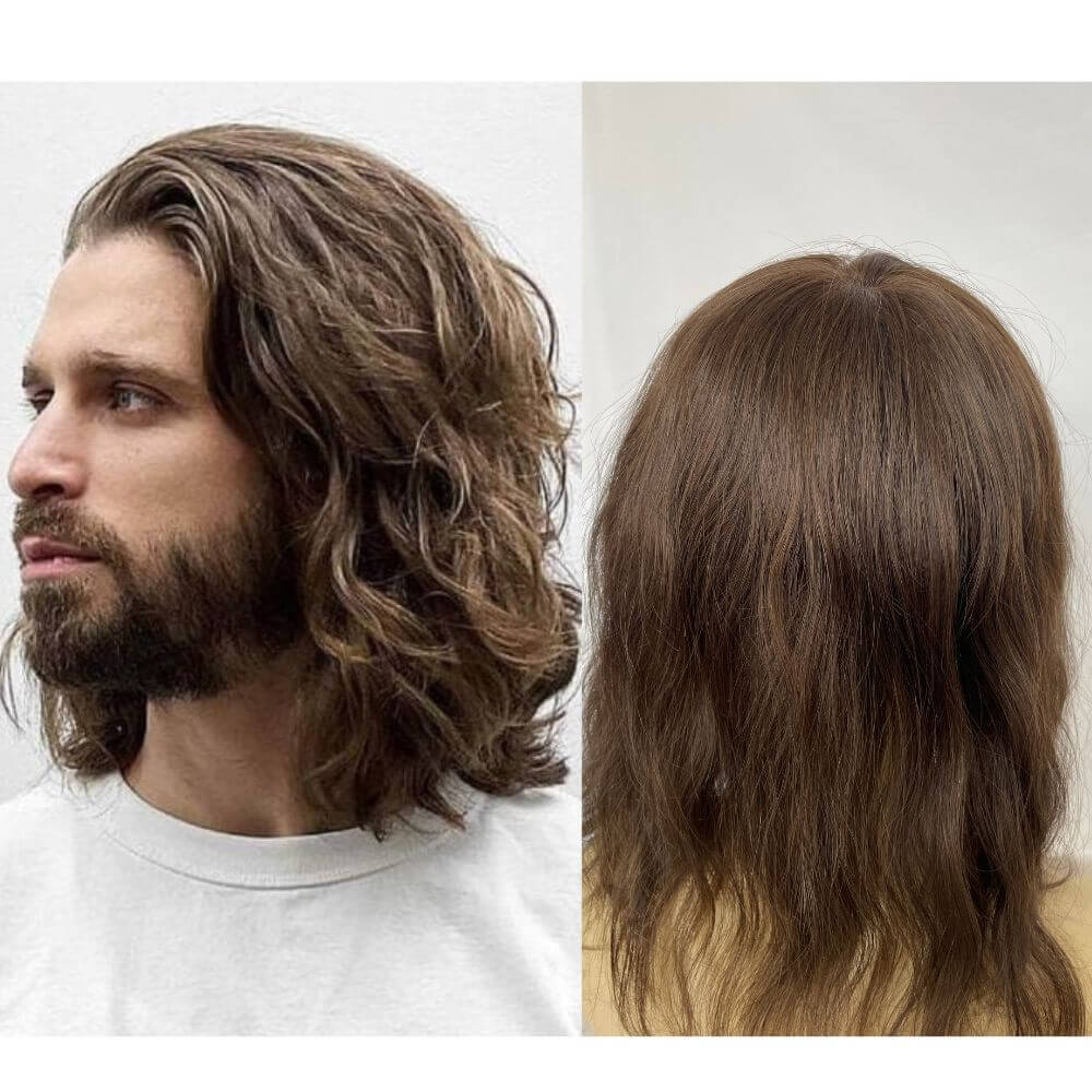 Pwigs Toupee for Men Full Thin Skin PU Cap Base 12inch Long European Human Hair Men Toupee Natural Hairline Hair System 613 Blonde Brown 1B Color Men Wigs - Image 6