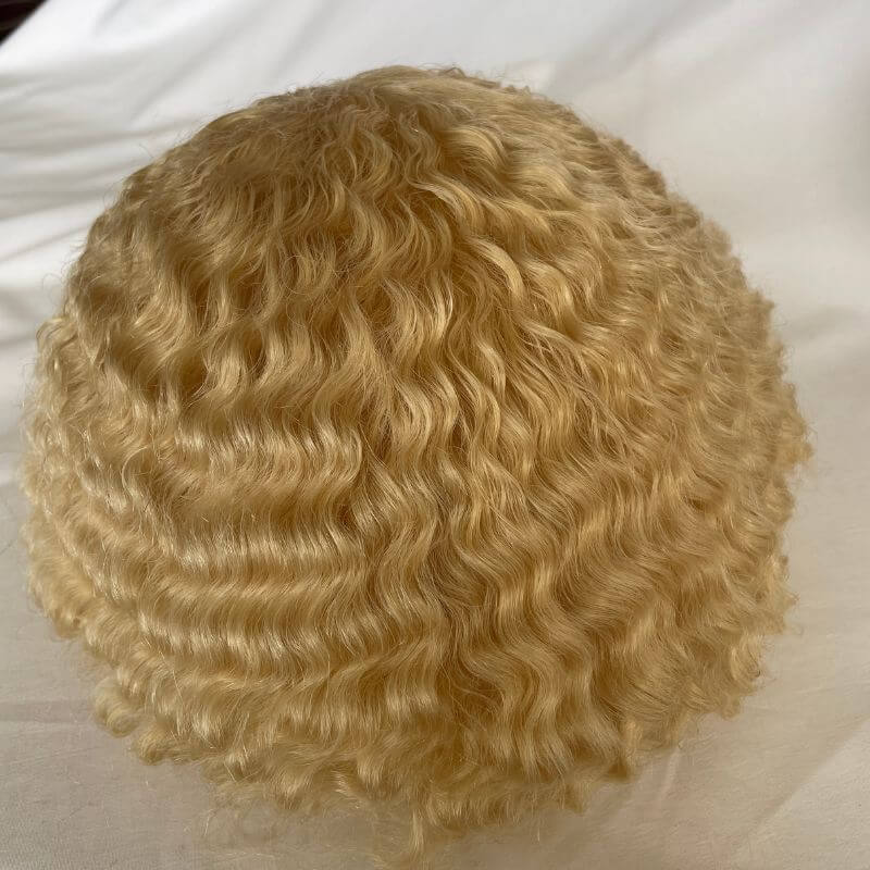 #613 Blonde Mens Wigs Toupees Human Hair Full Lace 360 Weave Curly Man Unit 8x10inch Kinky Curl Toupee for Black Men Swiss Lace Hair System Men Toupee Hair Wigs - Image 5