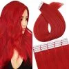 Tape In Remy Human Hair Extensions 20pcs 50g  #red Remy Hair Extensions Seamless Skin Weft Remy Silk Straight Hair Glue in Extensions