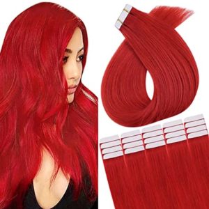 Tape In Remy Human Hair Extensions 20pcs 50g  #red Remy Hair Extensions Seamless Skin Weft Remy Silk Straight Hair Glue in Extensions