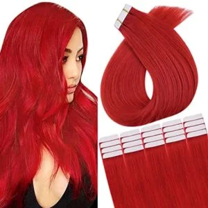 Tape In Remy Human Hair Extensions 20pcs 50g  #red Remy Hair Extensions Seamless Skin Weft Remy Silk Straight Hair Glue in Extensions