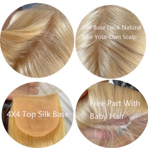 Silk Top Lace Closure Straight Ash Blonde Silk Base Human Hair Lace Closure with Baby Hair 4x4 Brazilian Virgin Human Hair 613# - Image 6