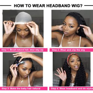 Headband Wig Deep Wave 18 inch Human Hair Wigs None Lace Front Wigs Virgin Hair Machine Made Wigs curly hair Headband for Black Women - Image 3