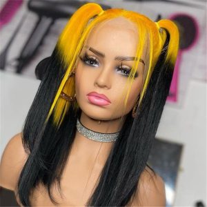 Human Hair Yellow And Black Ombre Color Lace Front Wig - Image 2