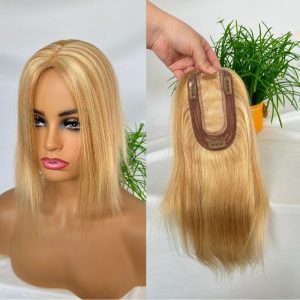 Ombre Light Brown Mixed 613 Blonde Blonde 7x13cm Silk Base Human Hair Topper With Clips In Silk Top 100% European Human Hair Toupee for Women Hairpiece