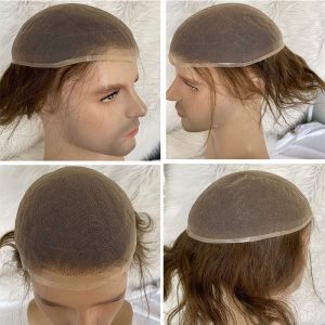 Pwigs Hairpiece Full French Lace Mens Toupee Bleached Knots Men Toupee Human Hair Wig Indian Remy Hair System Breathable 8x10 Toupee 18# Color - Image 25