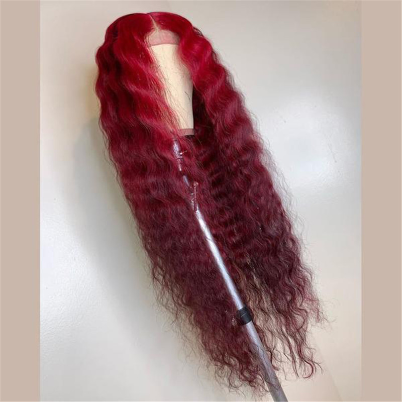 Peruvian Hair Red and Dark Red Ombre Deep Wave Lace Front Wig - Image 2