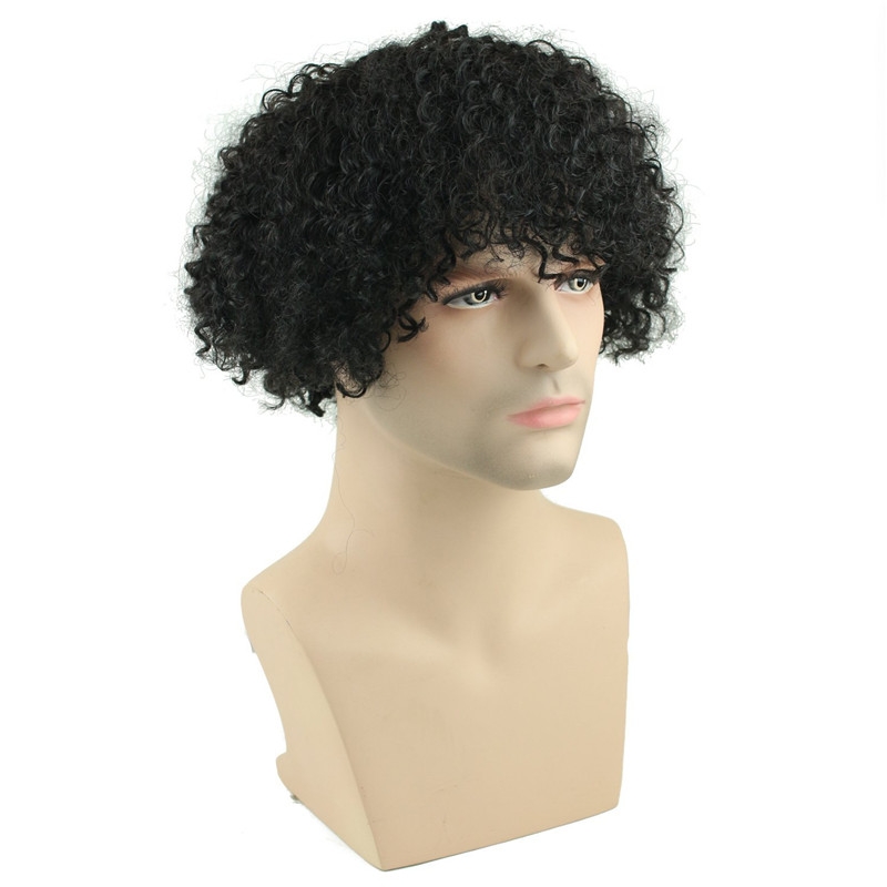 Afro Kinky Curly Short Wig Brazilian Remy Human Hair 130% Density Short Wig Toupee Hairpiece for Men (Black) - Image 2