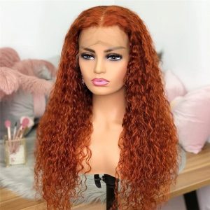 Alternative view of Transparent Brazilian Hair Wigs for Women Colored Curly Ginger Orange Lace Front Wig Deep Wave Lace Front Human Hair Wigs 150%
