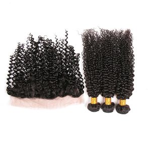 Kinky Curly Hair And Natural Brazilian Lace front Closure Remy Bundles Free Part 13x4 Human Hair - Image 4