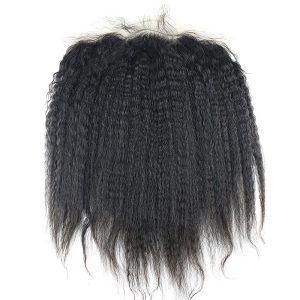 13x4 Full Lace Frontal Closure Kinky Straight Ear to Ear Free Part Unprocessed Mongolian Human Hair Extensions With Baby Hair Bleached Knots Na - Image 3