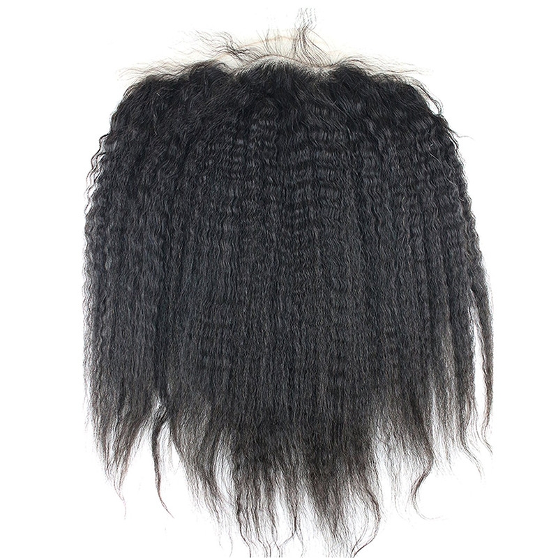 13x4 Full Lace Frontal Closure Kinky Straight Ear to Ear Free Part Unprocessed Mongolian Human Hair Extensions With Baby Hair Bleached Knots Na - Image 3
