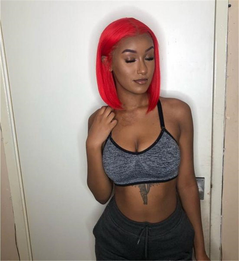 Lace Front Short Bob Wig With Red Straight Style - Image 2
