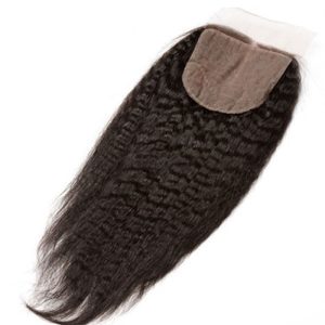 Natuural Color Kinky Sraight Brazalian Remy Hair Silk Base Lace Closure 4x4inchs For Sale - Image 5