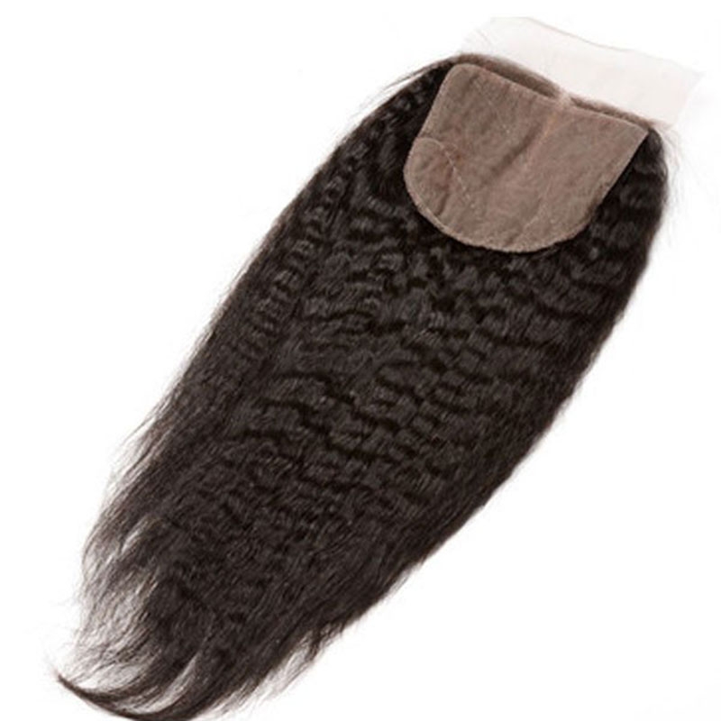 Natuural Color Kinky Sraight Brazalian Remy Hair Silk Base Lace Closure 4x4inchs For Sale - Image 5