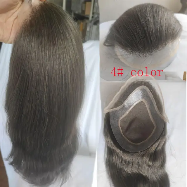 Silky Straight Wave 12 Inch Long Human Hair Toupee for Men 8x10 Hairpieces Human Hair Mens Toupee Mono Net with PU around Ombre Ash Blonde Color - Image 11