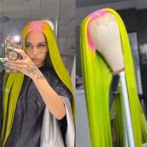 Light Green Straight HD Lace Frontal Wig Brazilian Remy Ombre Colored Human Hair Lace Front Wigs Pink HD Transparent Wig 28inch - Image 4