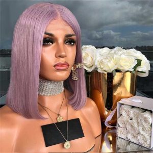 Pink Purple Color Wig Short Bob Lace Front Human Hair Wigs Pre Plucked Colored lace Frontal Wigs for Women Remy Brazilian Hair - Image 6
