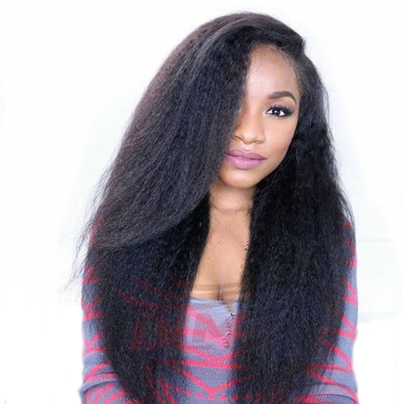 Lace Front Wig Brazilian Human Hair Kinky Straight 250% Density Coarse Yaki Lace Front Wigs with Baby Hair Around For Black Women