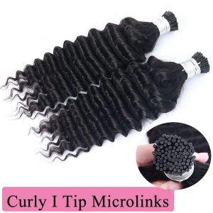 Deep Wave I Tip Hair Extensions Microlinks Brazilian Virgin Hair Bulk Curly I Tip Hair Extensions For Black Women Pwigs - Image 3