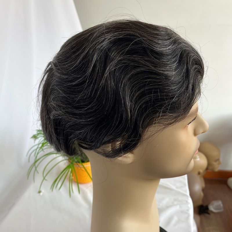Men's Toupee PU Base With Frontal Swiss Lace Net 100% Virgin Human Hair Hairpieces Replacement System For Men 10x8 "Base Size - Image 11