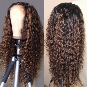1B/30 Highlight Wave Curly Hd Lace Front Human Hair Wet And Wavy Wigs Pre Plucked T Part Lace Front Human Hair Wigs for Black Women Brazilian Remy Hair Ombre Chocolate Brown Water Wave Frontal Wig - Image 3