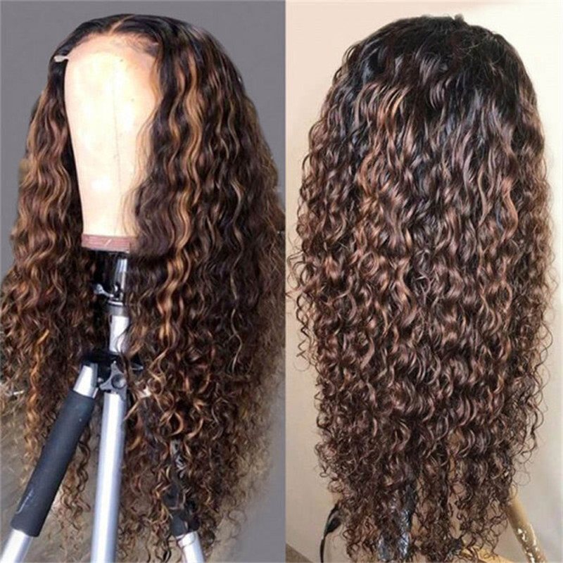 1B/30 Highlight Wave Curly Hd Lace Front Human Hair Wet And Wavy Wigs Pre Plucked T Part Lace Front Human Hair Wigs for Black Women Brazilian Remy Hair Ombre Chocolate Brown Water Wave Frontal Wig - Image 3