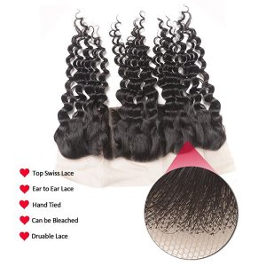 Remy Hair 3 Bundles with Lace Frontal Human Hair Bundles with 13x4 Unprocessed Deep Curly Remy Hair Extensions - Image 5