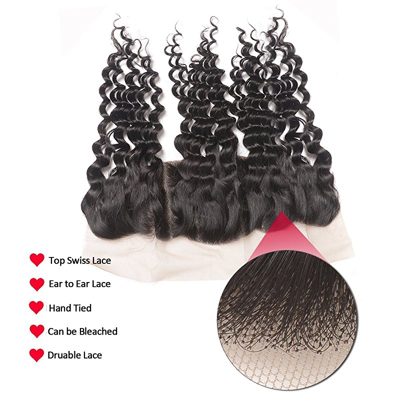 Remy Hair 3 Bundles with Lace Frontal Human Hair Bundles with 13x4 Unprocessed Deep Curly Remy Hair Extensions - Image 5