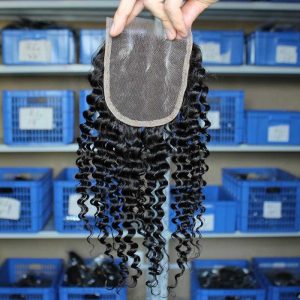 Alternative view of Deep Wavy HD Lace Closure Piece Brazilian Remy Hair Kinky Curly Free Part Lace Closure Piece 4x4 inchs Natural Color